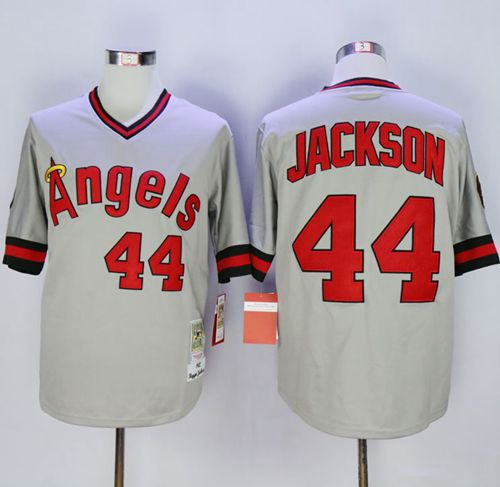 Mitchell and Ness Angels of Anaheim #44 Reggie Jackson Stitched Grey MLB Jersey